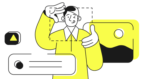 an illustration of a logo designer with his hands raised