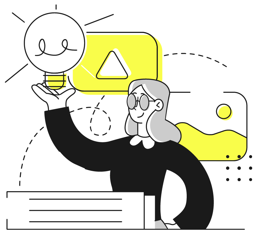 a woman holding a lightbulb
