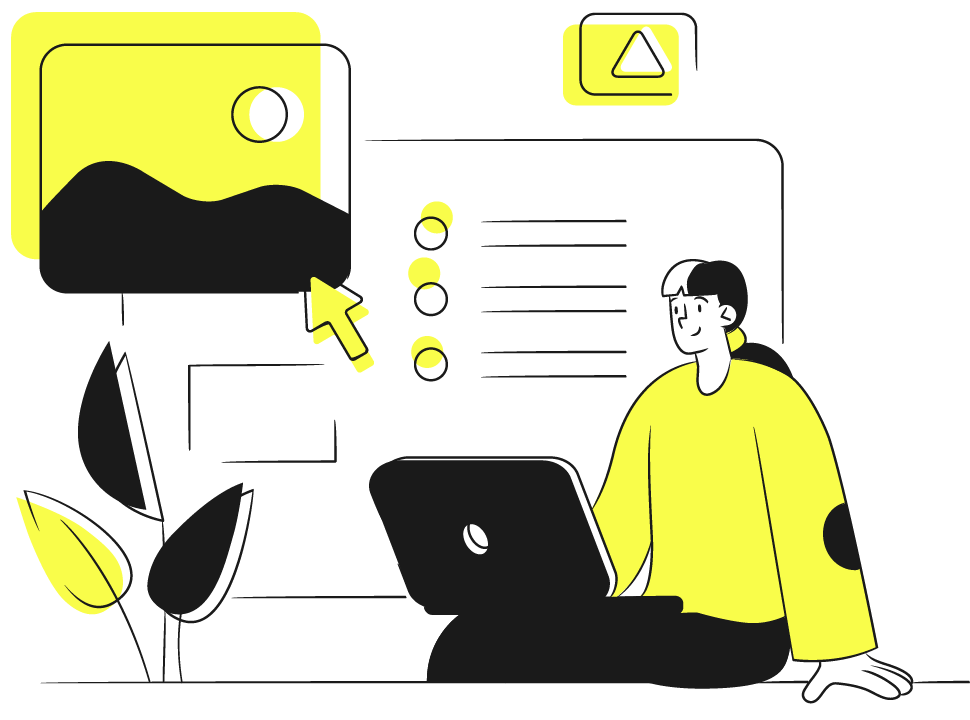 an illustration of a print degner with a laptop